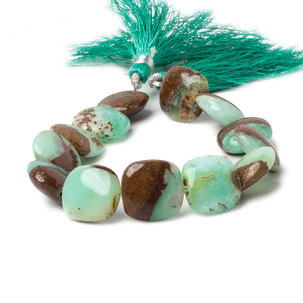 14x14mm Chrysoprase & Matrix plain pillow beads 7.5 inch 13 pieces (ONLINE ORDER ONLY)