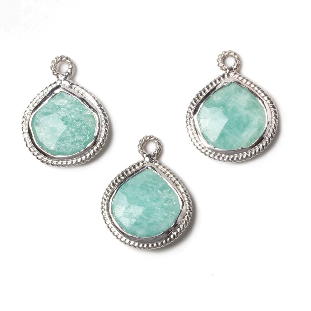 14x14mm Silver Rope Bezel Amazonite faceted heart Pendant 1 piece (ONLINE ORDER ONLY)
