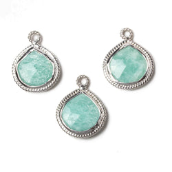 14x14mm Silver Rope Bezel Amazonite faceted heart Pendant 1 piece (ONLINE ORDER ONLY)