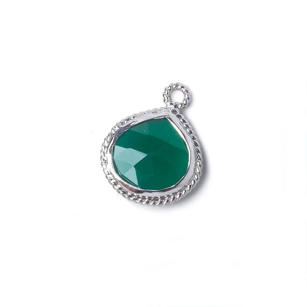 14x14mm Silver Rope Bezel Green Onyx faceted heart Pendant 1 piece (ONLINE ORDER ONLY)