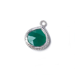 14x14mm Silver Rope Bezel Green Onyx faceted heart Pendant 1 piece (ONLINE ORDER ONLY)