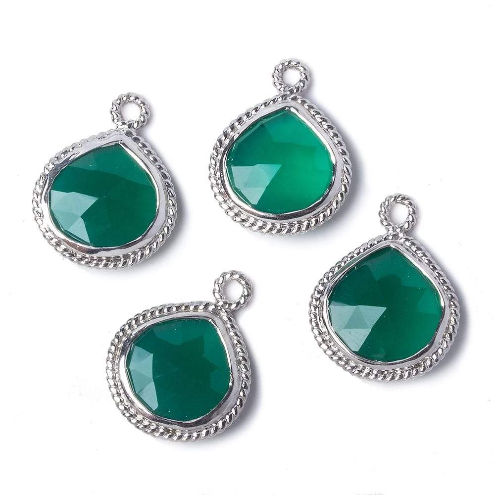 14x14mm Silver Rope Bezel Green Onyx faceted heart Pendant 1 piece (ONLINE ORDER ONLY)