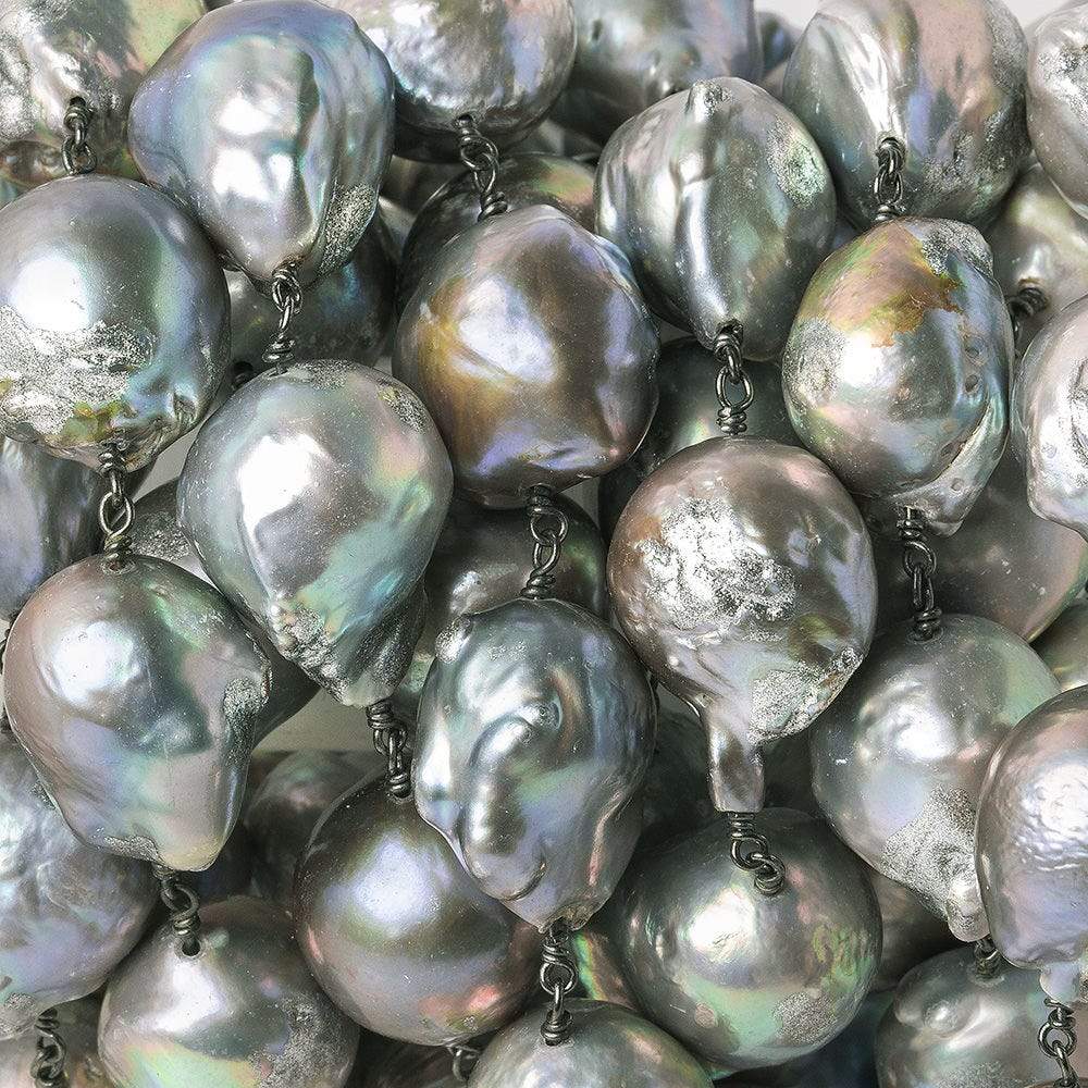 14x16-14x21mm Silver Peacock Ultra Baroque Black Gold .925 Silver Chain by the foot 13 pearls (ONLINE ORDER ONLY)