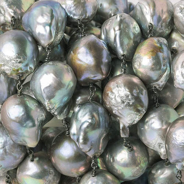 14x16-14x21mm Silver Peacock Ultra Baroque Black Gold .925 Silver Chain by the foot 13 pearls (ONLINE ORDER ONLY)