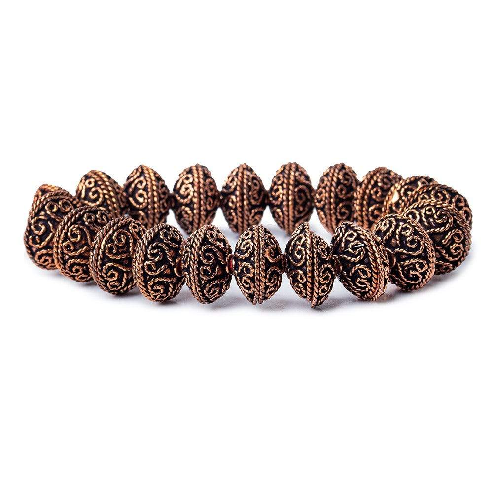 14x5mm Antiqued Copper Bead Cap with Heart Shape Miligrain Scroll 8 inch 40 pcs (ONLINE ORDER ONLY)