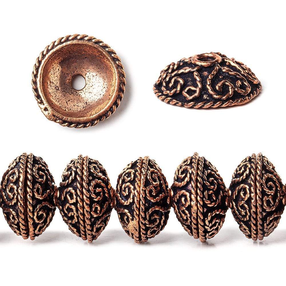 14x5mm Antiqued Copper Bead Cap with Heart Shape Miligrain Scroll 8 inch 40 pcs (ONLINE ORDER ONLY)
