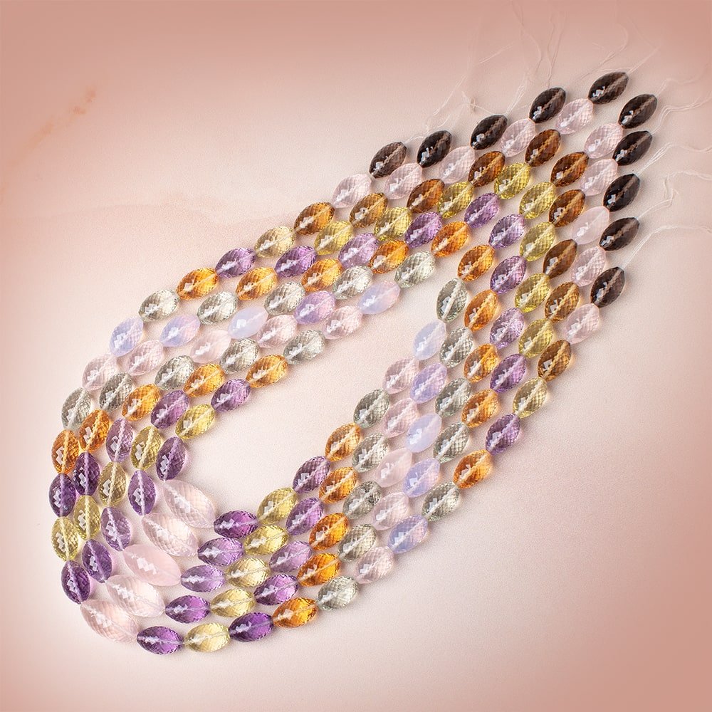 Multi Gemstone Concave Faceted Marquise 16 inch 29 beads AAA (ONLINE ORDER ONLY)