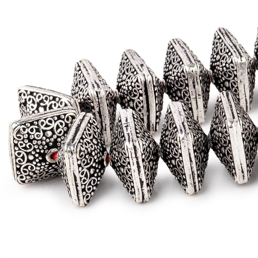 14x9mm Antiqued Sterling Silver Plated Copper Persian Design Square 8 inch 22 Beads (ONLINE ORDER ONLY)
