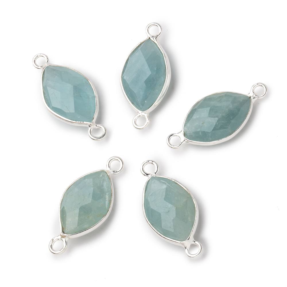 14x9mm Sterling Silver Bezel Aquamarine Faceted Marquise Connector 1 piece (ONLINE ORDER ONLY)