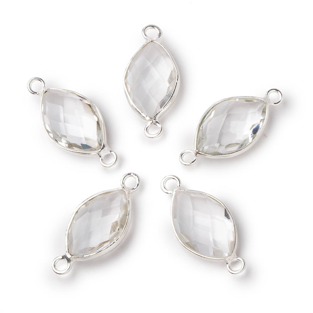 14x9mm Sterling Silver Bezel Crystal Quartz Faceted Marquise Connector 1 piece (ONLINE ORDER ONLY)