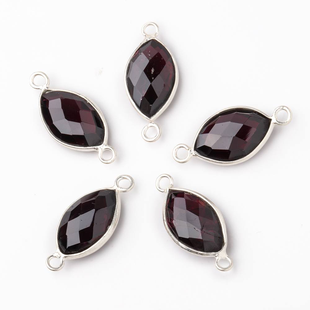 14x9mm Sterling Silver Bezel Garnet Faceted Marquise Connector 1 piece (ONLINE ORDER ONLY)