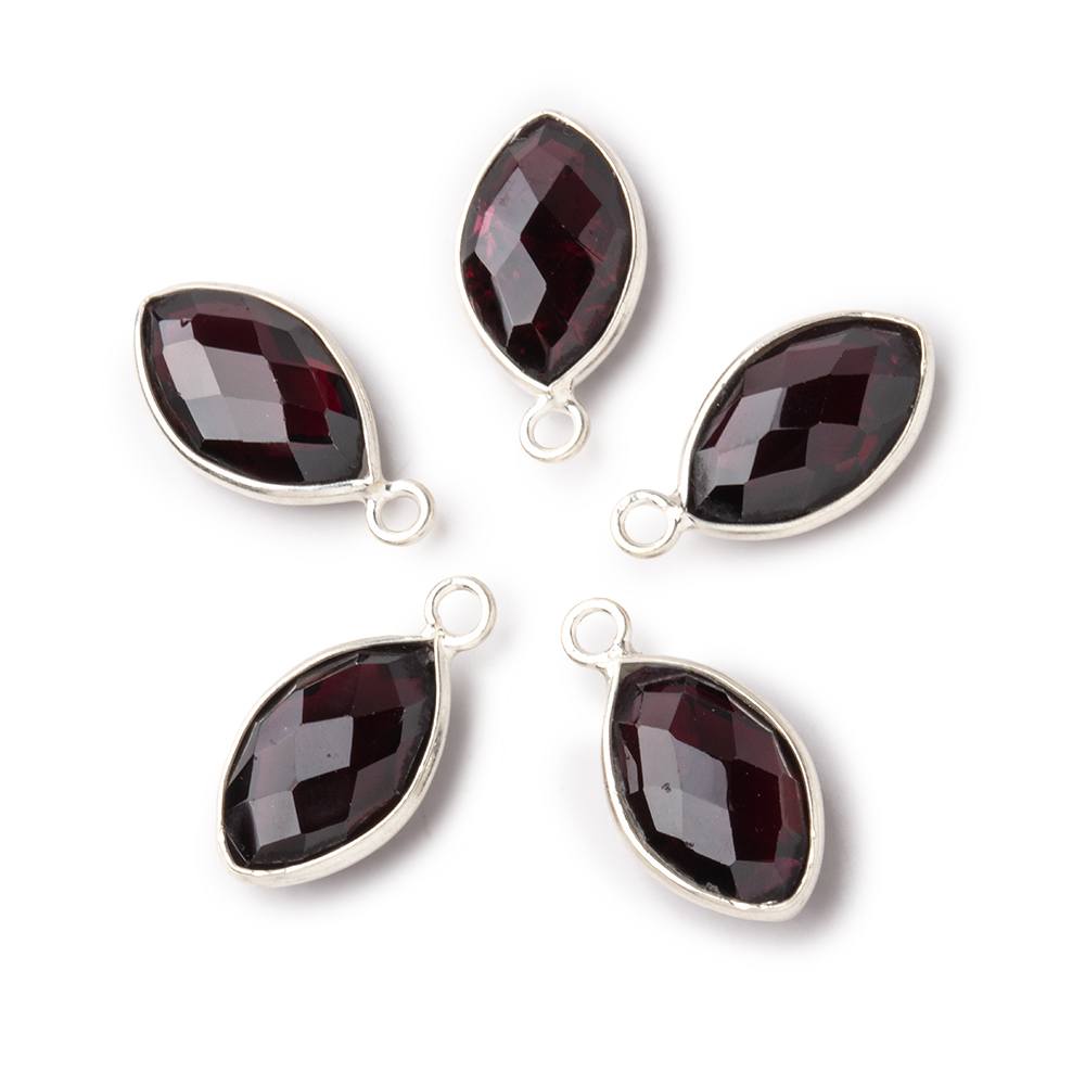 14x9mm Sterling Silver Bezel Garnet Faceted Marquise Pendant 1 piece (ONLINE ORDER ONLY)