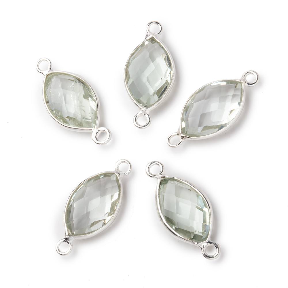 14x9mm Sterling Silver Bezel Prasiolite Faceted Marquise Connector 1 piece (ONLINE ORDER ONLY)