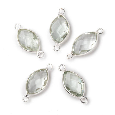 14x9mm Sterling Silver Bezel Prasiolite Faceted Marquise Connector 1 piece (ONLINE ORDER ONLY)