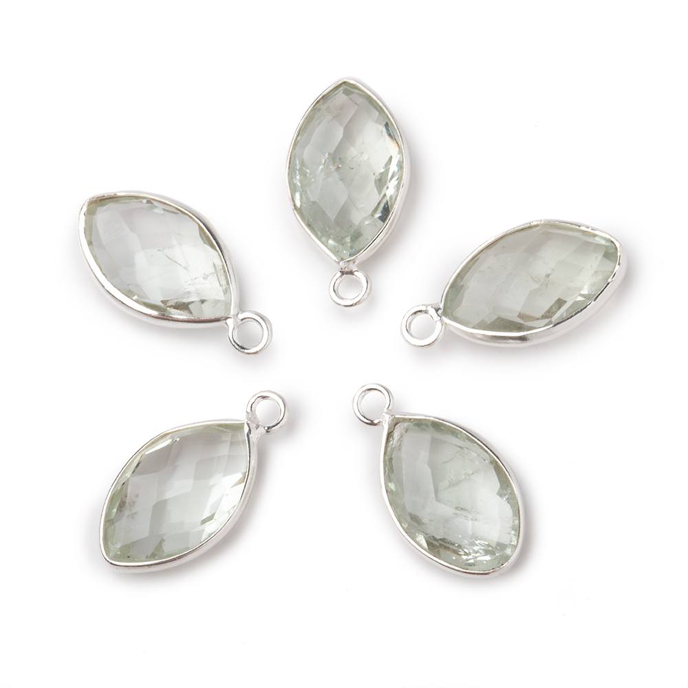 14x9mm Sterling Silver Bezel Prasiolite Faceted Marquise Pendant 1 piece (ONLINE ORDER ONLY)