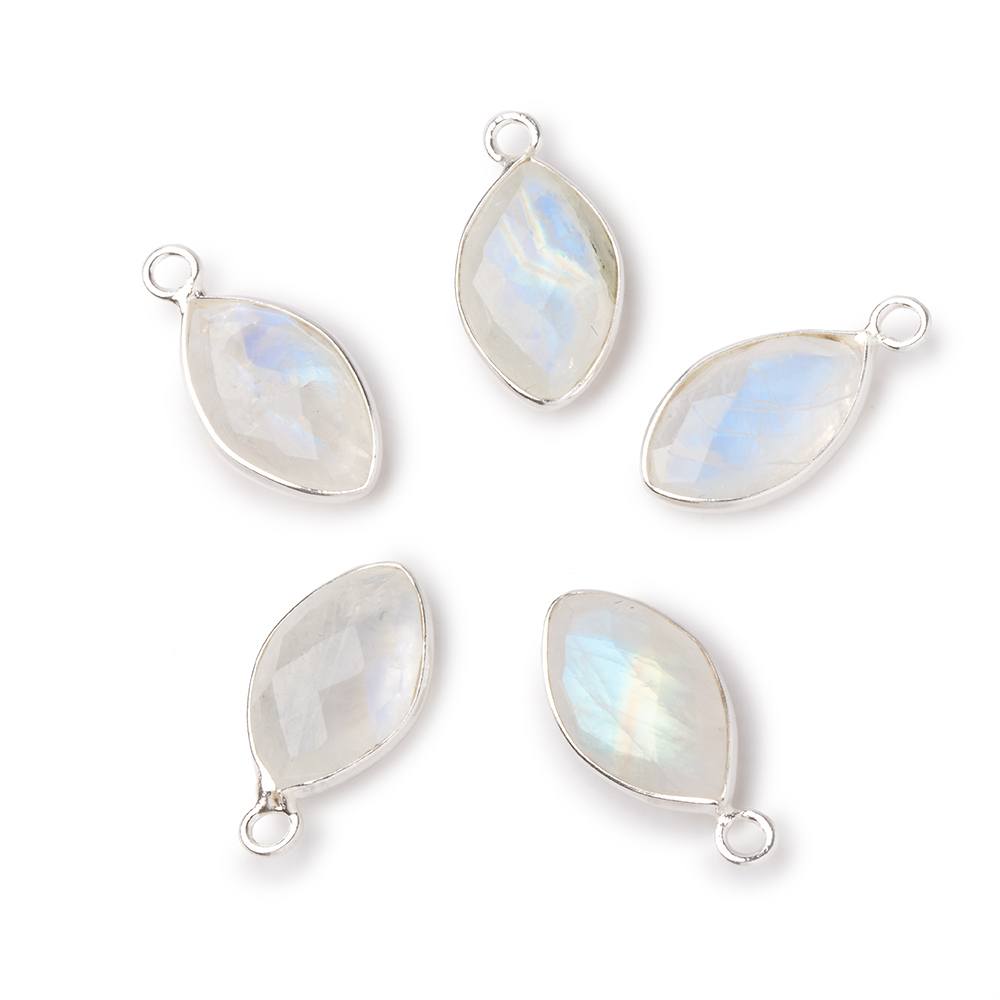 14x9mm Sterling Silver Bezel Rainbow Moonstone Faceted Marquise Pendant 1 piece (ONLINE ORDER ONLY)