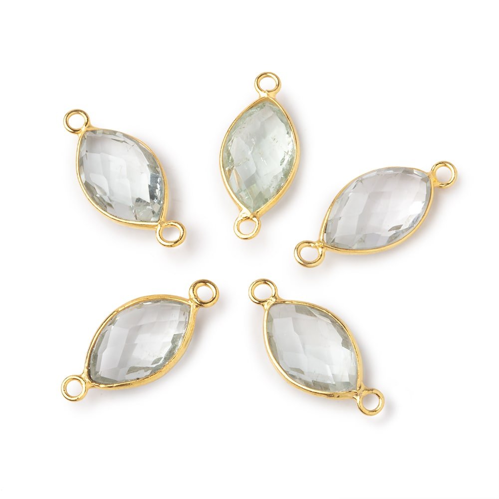 14x9mm Vermeil Bezel Prasiolite Faceted Marquise Connector 1 piece (ONLINE ORDER ONLY)