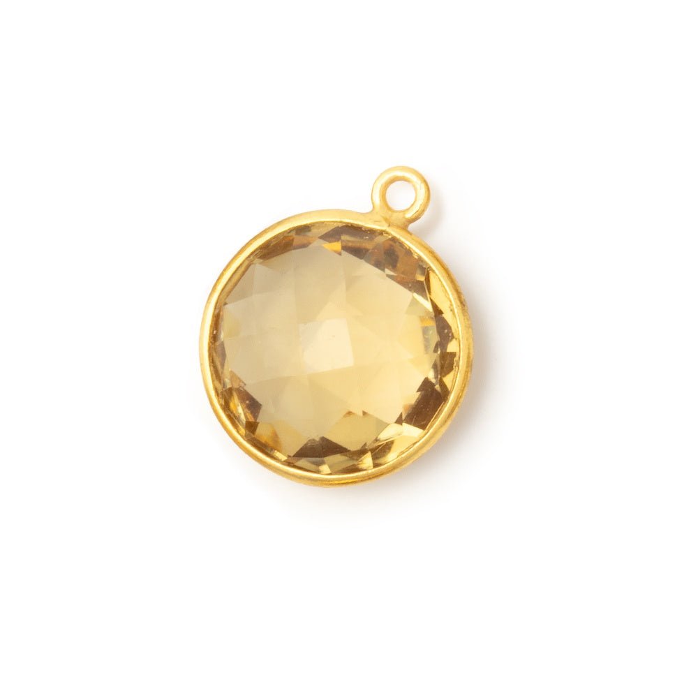 15-16.5mm Vermeil Bezel Whiskey Quartz Faceted Coin Pendant 1 piece (ONLINE ORDER ONLY)