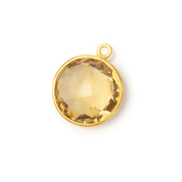 15-16.5mm Vermeil Bezel Whiskey Quartz Faceted Coin Pendant 1 piece (ONLINE ORDER ONLY)