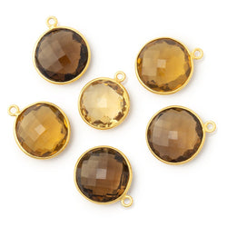 15-16.5mm Vermeil Bezel Whiskey Quartz Faceted Coin Pendant 1 piece (ONLINE ORDER ONLY)