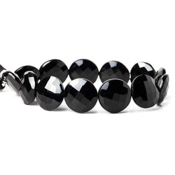 15-16mm Black Onyx faceted coin beads 8 inch 13 pieces AAA (ONLINE ORDER ONLY)