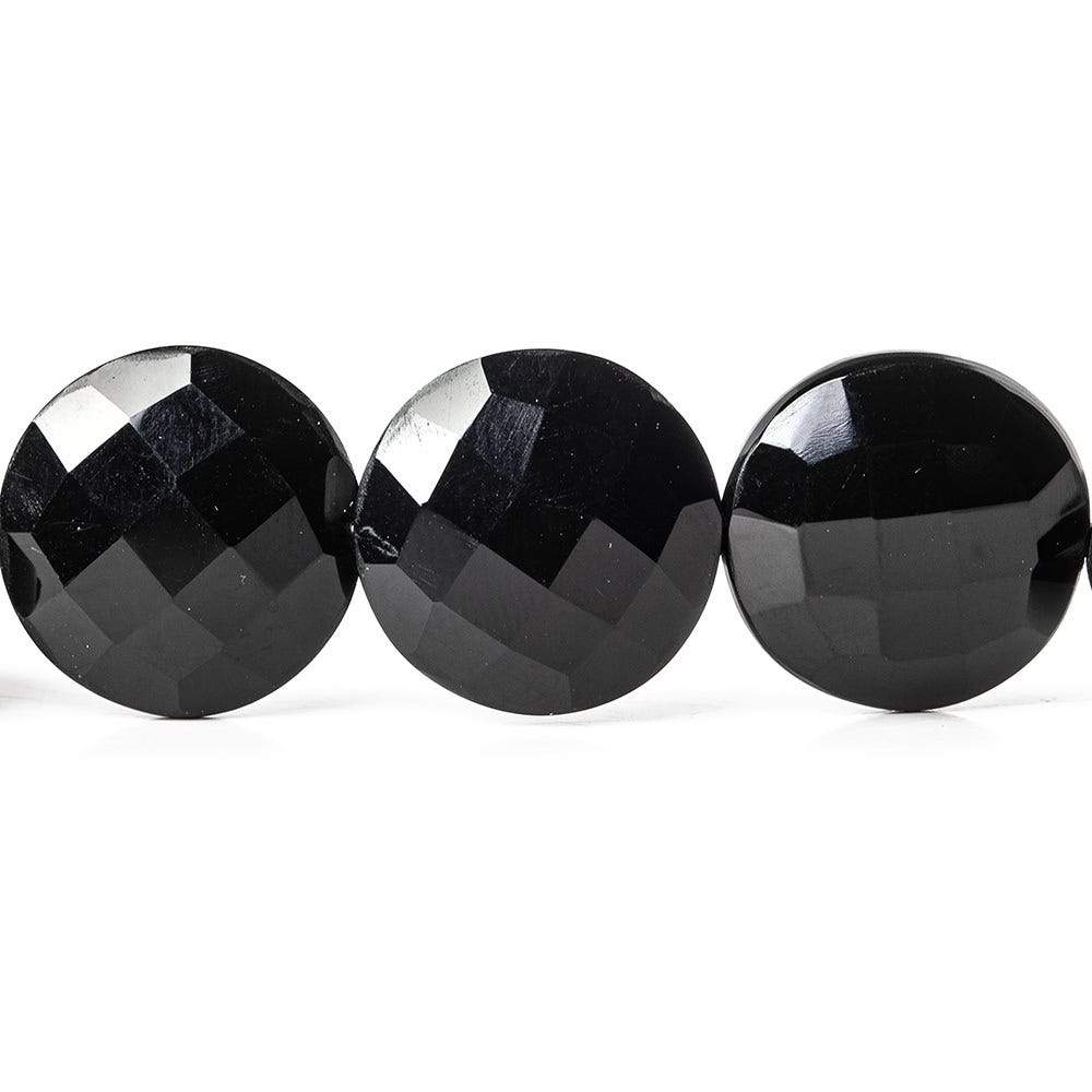 15-16mm Black Onyx faceted coin beads 8 inch 13 pieces AAA (ONLINE ORDER ONLY)
