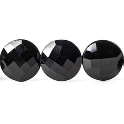 15-16mm Black Onyx faceted coin beads 8 inch 13 pieces AAA (ONLINE ORDER ONLY)