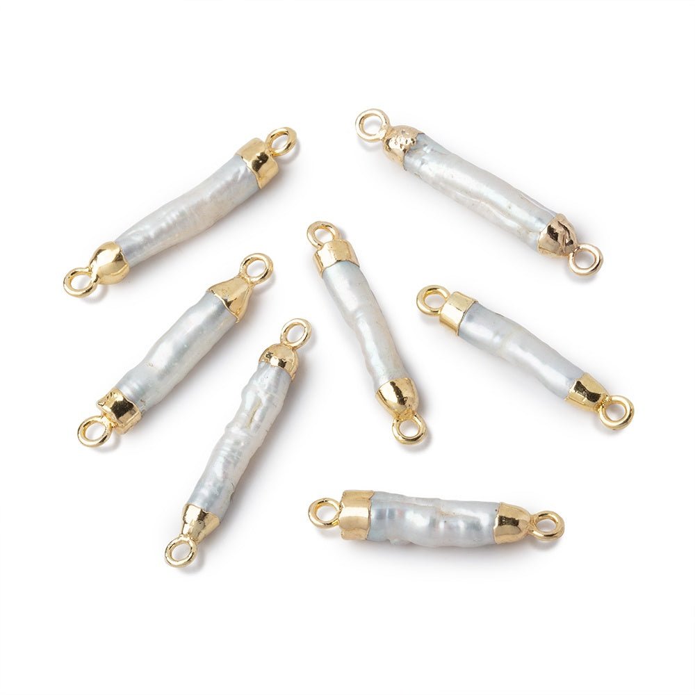 15-17mm Gold Leafed White Biwa Freshwater Pearl Connector 1 piece (ONLINE ORDER ONLY)