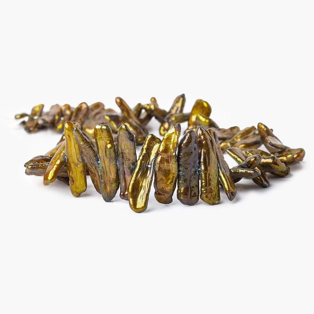 15-17mm Greenish Copper Freshwater Pearl Side Drilled Biwa (ONLINE ORDER ONLY)