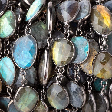 12x11-16x12mm Labradorite Nuggets Black Gold .925 Bezeled Chain by the Foot (ONLINE ORDER ONLY)