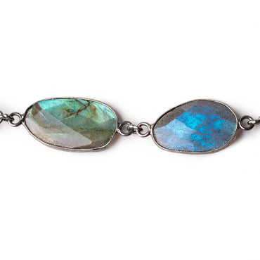 12x11-16x12mm Labradorite Nuggets Black Gold .925 Bezeled Chain by the Foot (ONLINE ORDER ONLY)