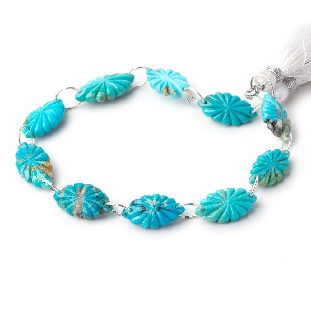 15-18mm Sleeping Beauty Turquoise Double Drill Carved Marquise 10 Beads (ONLINE ORDER ONLY)