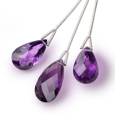 15-19mm Amethyst Pavilion Faceted Pear Set of 3 Focal Beads (ONLINE ORDER ONLY)