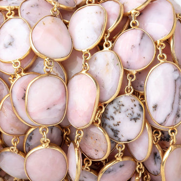 15-21mm Pink Peruvian Opal Faceted Nuggets Vermeil Bezeled Chain (ONLINE ORDER ONLY)