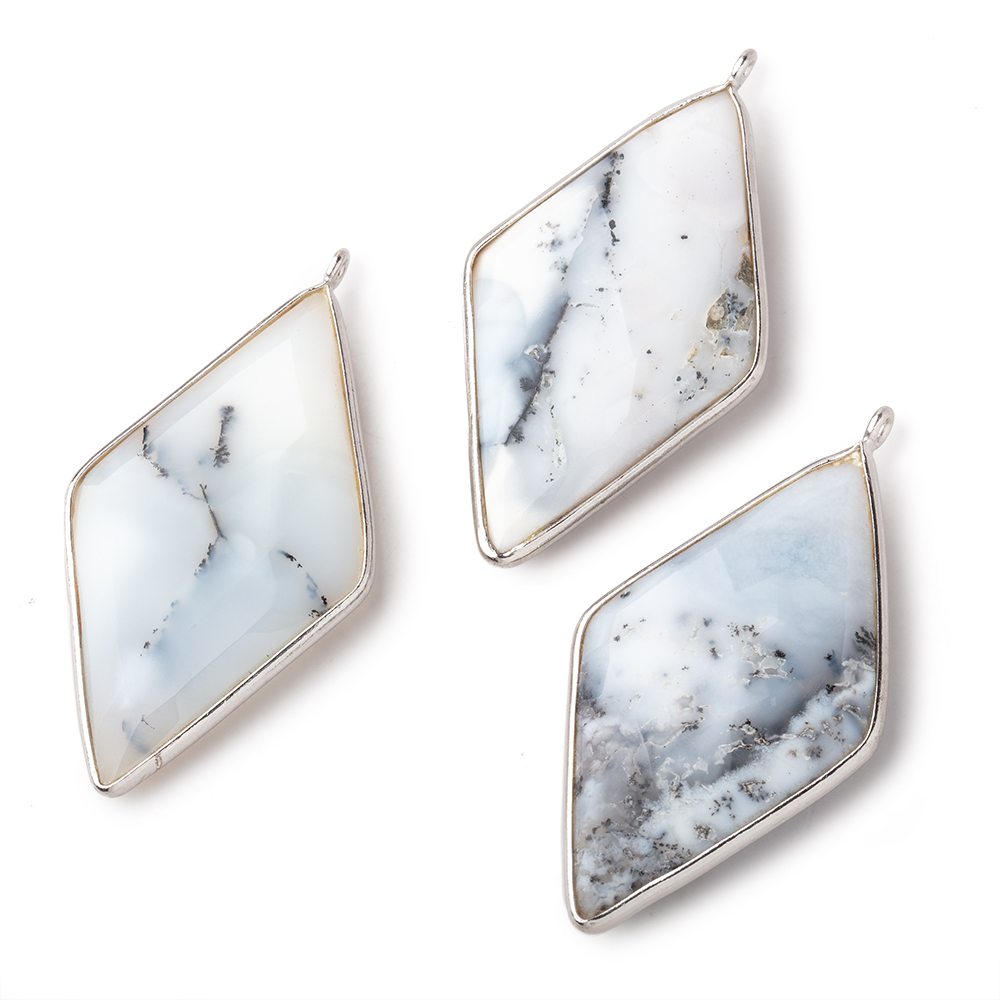 45x24mm Silver Bezel Dendritic Opal faceted Kite Pendant 1 piece (ONLINE ORDER ONLY)