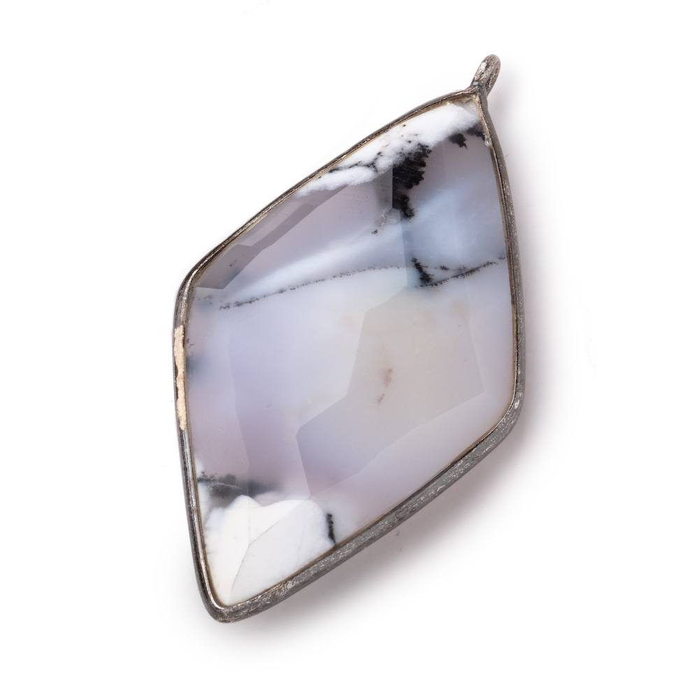 45x24mm Black Gold .925 Bezel Dendritic Opal faceted Kite Pendant 1 piece (ONLINE ORDER ONLY)