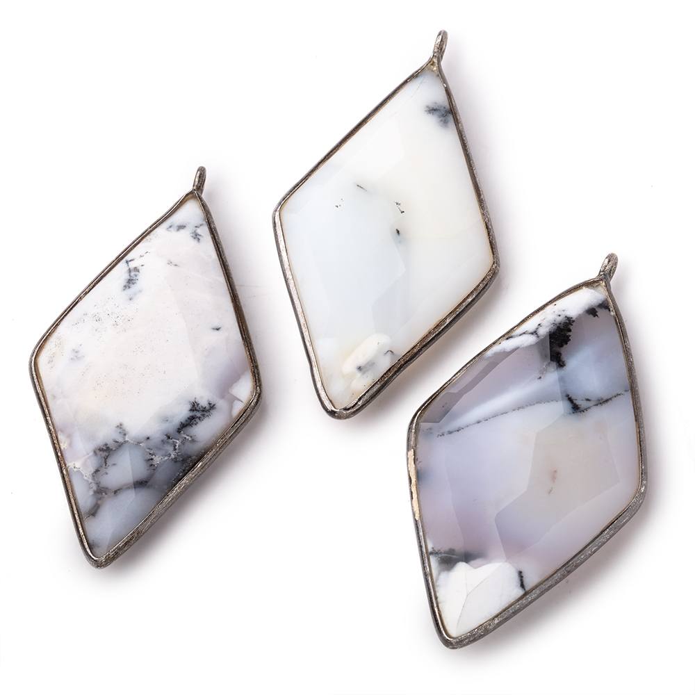 45x24mm Black Gold .925 Bezel Dendritic Opal faceted Kite Pendant 1 piece (ONLINE ORDER ONLY)