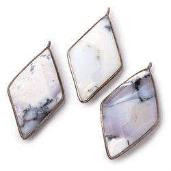45x24mm Black Gold .925 Bezel Dendritic Opal faceted Kite Pendant 1 piece (ONLINE ORDER ONLY)