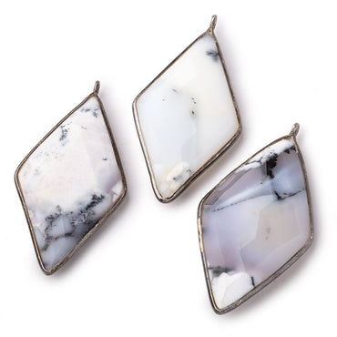 45x24mm Black Gold .925 Bezel Dendritic Opal faceted Kite Pendant 1 piece (ONLINE ORDER ONLY)