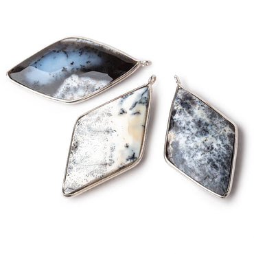 45x24mm Silver Bezel Opaque Dendritic Opal faceted Kite Pendant 1 piece (ONLINE ORDER ONLY)