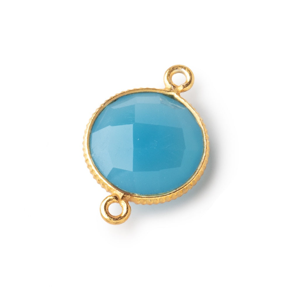 15mm Vermeil Corrugated Bezel Santorini Blue Chalcedony coin 2 ring Connector 1 pc (ONLINE ORDER ONLY)