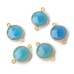 15mm Vermeil Corrugated Bezel Santorini Blue Chalcedony coin 2 ring Connector 1 pc (ONLINE ORDER ONLY)