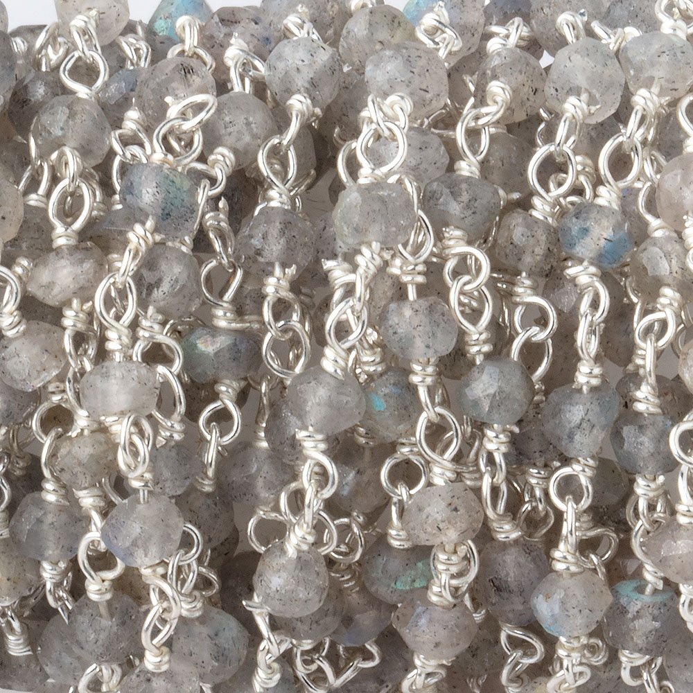 3mm Light Labradorite faceted rondelle .925 Silver Chain by the foot (ONLINE ORDER ONLY)