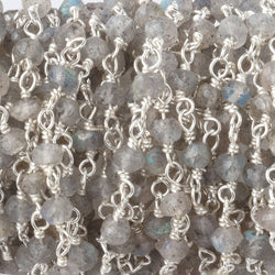 3mm Light Labradorite faceted rondelle .925 Silver Chain by the foot (ONLINE ORDER ONLY)