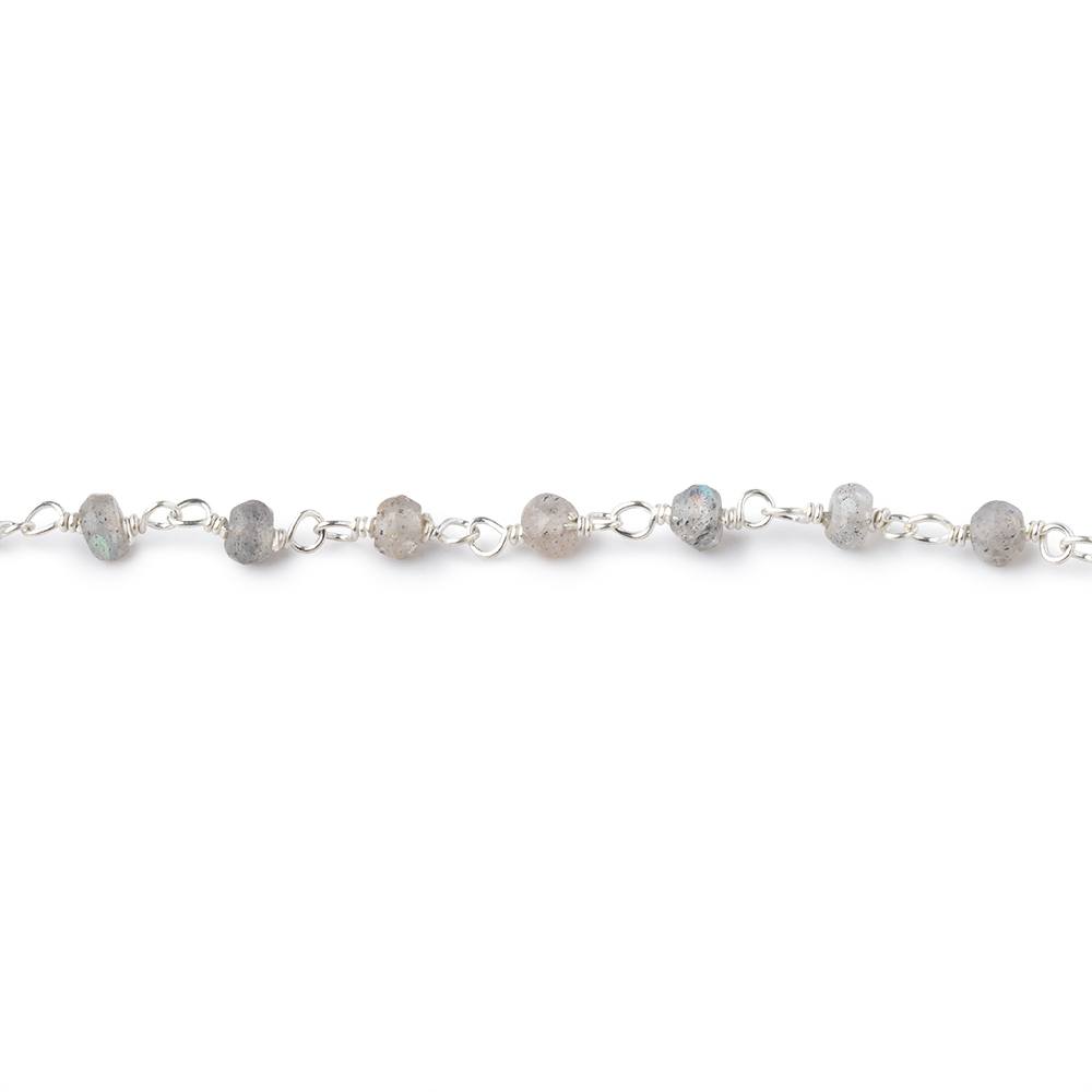 3mm Light Labradorite faceted rondelle .925 Silver Chain by the foot (ONLINE ORDER ONLY)