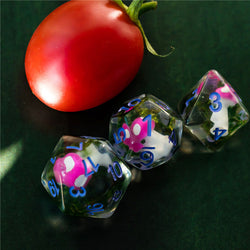 Pink Mushroom Dice Clear Green Vine w/Lavender Numbers 7-Dice Set Rpg (Online Only)