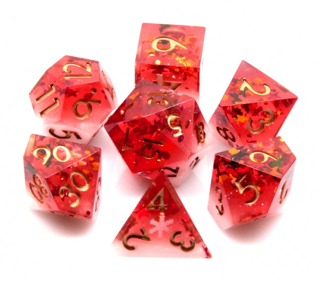 Translucent Red on Opaque White w/Foil Flakes 7-Dice Set Resin Sharp Edge RPG DND (Online Only)