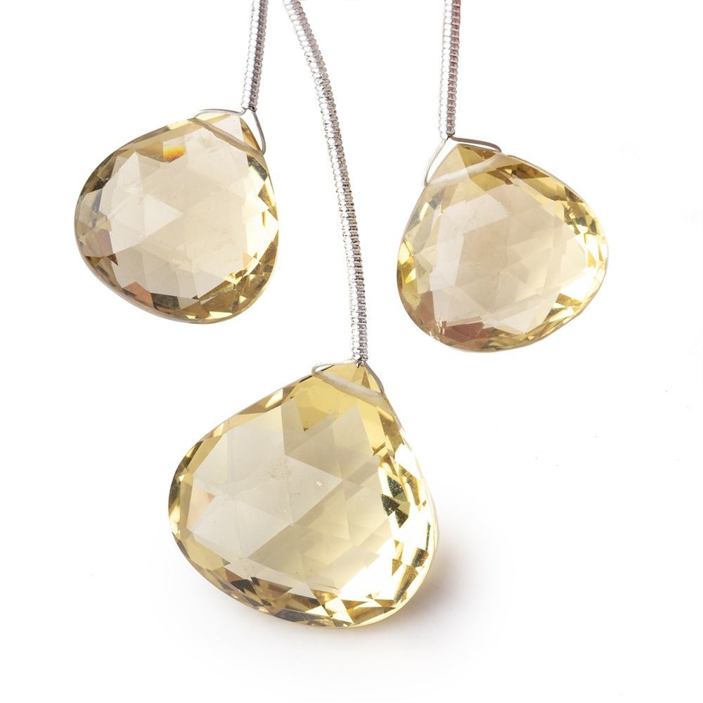 15.5-21mm Lemon Quartz Faceted Heart Focals Set of 3 Beads (ONLINE ORDER ONLY)
