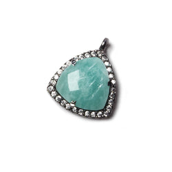 15.5mm Black Gold Bezel White CZ and Amazonite Triangle Pendant 1 piece (ONLINE ORDER ONLY)