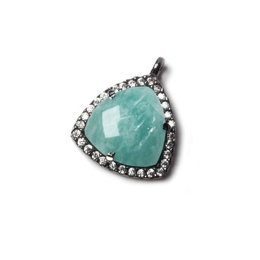 15.5mm Black Gold Bezel White CZ and Amazonite Triangle Pendant 1 piece (ONLINE ORDER ONLY)